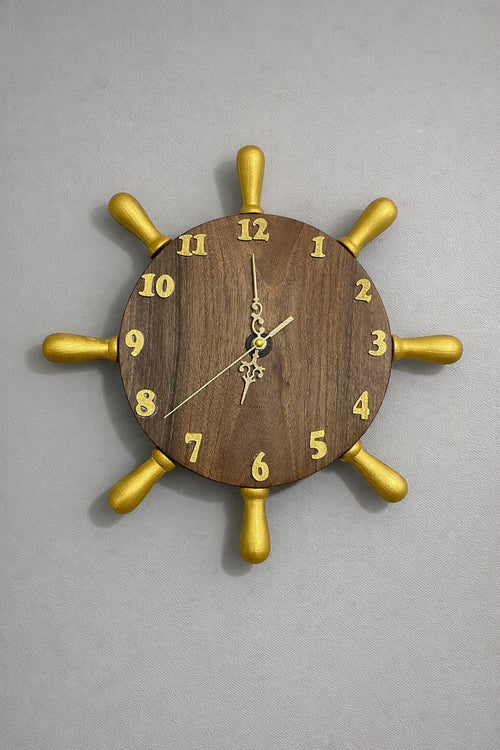 El Yapımı Ahşap Gemi Dümeni Duvar Saati – Dekoratif Nautical Tasarım