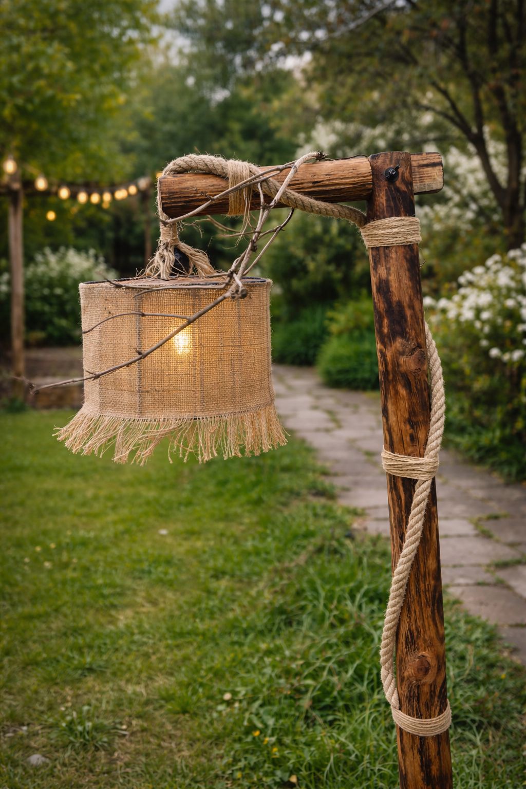 El Yapımı Rustik Ahşap Lambader – Dekoratif Ayaklı Salon Lambası